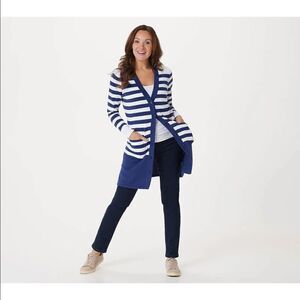 Isaac Mizrahi Live Navy Stripe Tunic Sweater